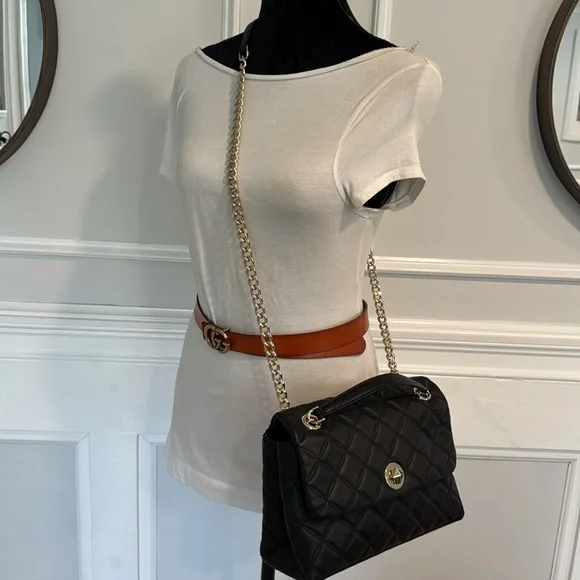 Kate Spade Bag Black Quilted Vegan Leather Gold Chain Shoulder / Crossbody - Picture 4 of 17